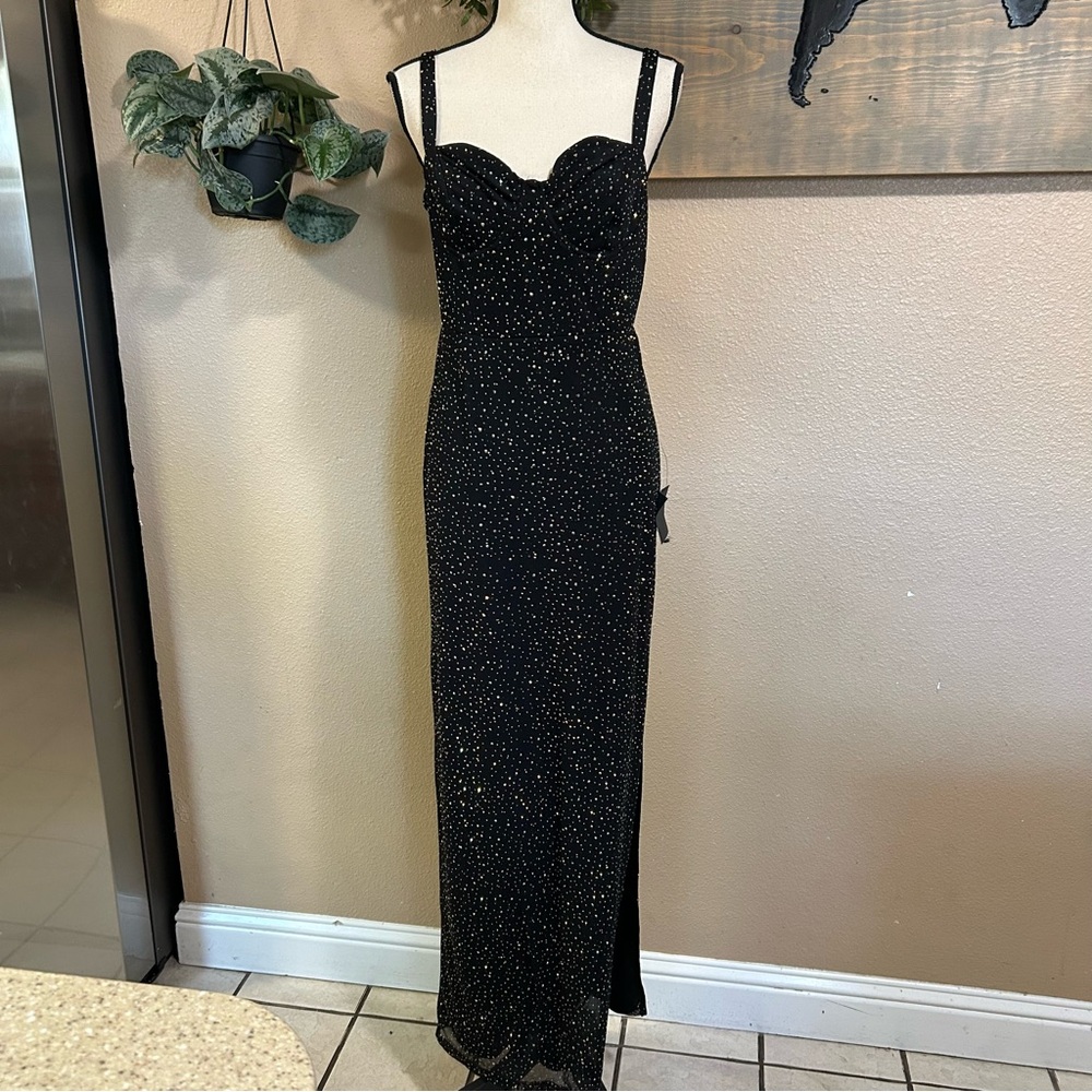 NWT Lulus A-Lister Black Rhinestone Bustier Maxi Dress - Picture 2 of 11